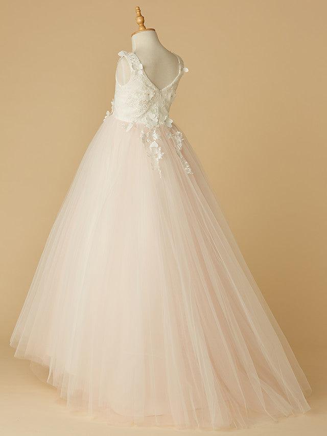 Long Ball Gown Lace Tulle Wedding Party Pageant Flower Girl Dresses - photo 5