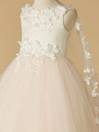 Long Ball Gown Lace Tulle Wedding Party Pageant Flower Girl Dresses - photo 6