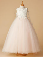 Long Ball Gown Lace Tulle Wedding Party Pageant Flower Girl Dresses - photo 1