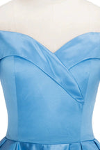 Long Ball Gown Off-shoulder Satin Blue Prom Dresses with Slit by BIZTUNNEL