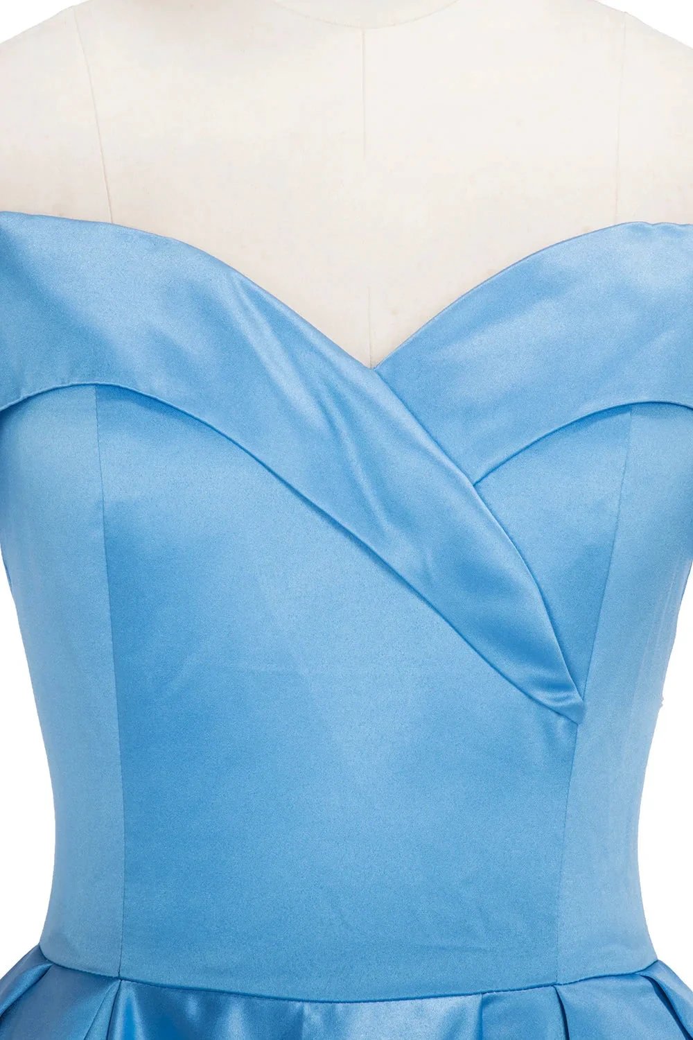 Long Ball Gown Off-shoulder Satin Blue Prom Dresses with Slit by BIZTUNNEL