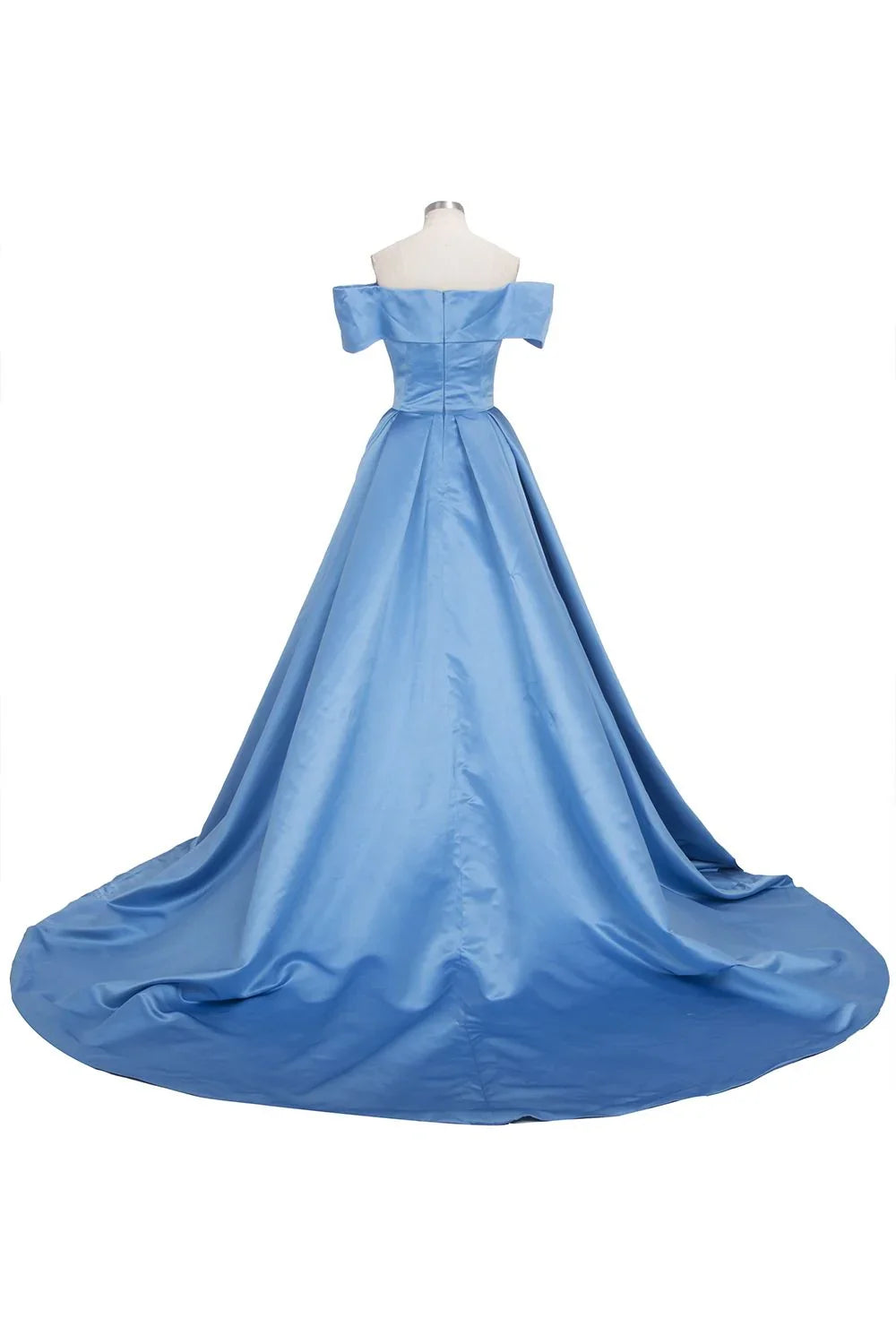 Long Ball Gown Off-shoulder Satin Blue Prom Dresses with Slit by BIZTUNNEL