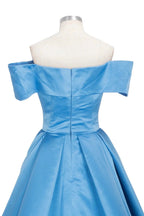 Long Ball Gown Off-shoulder Satin Blue Prom Dresses with Slit by BIZTUNNEL