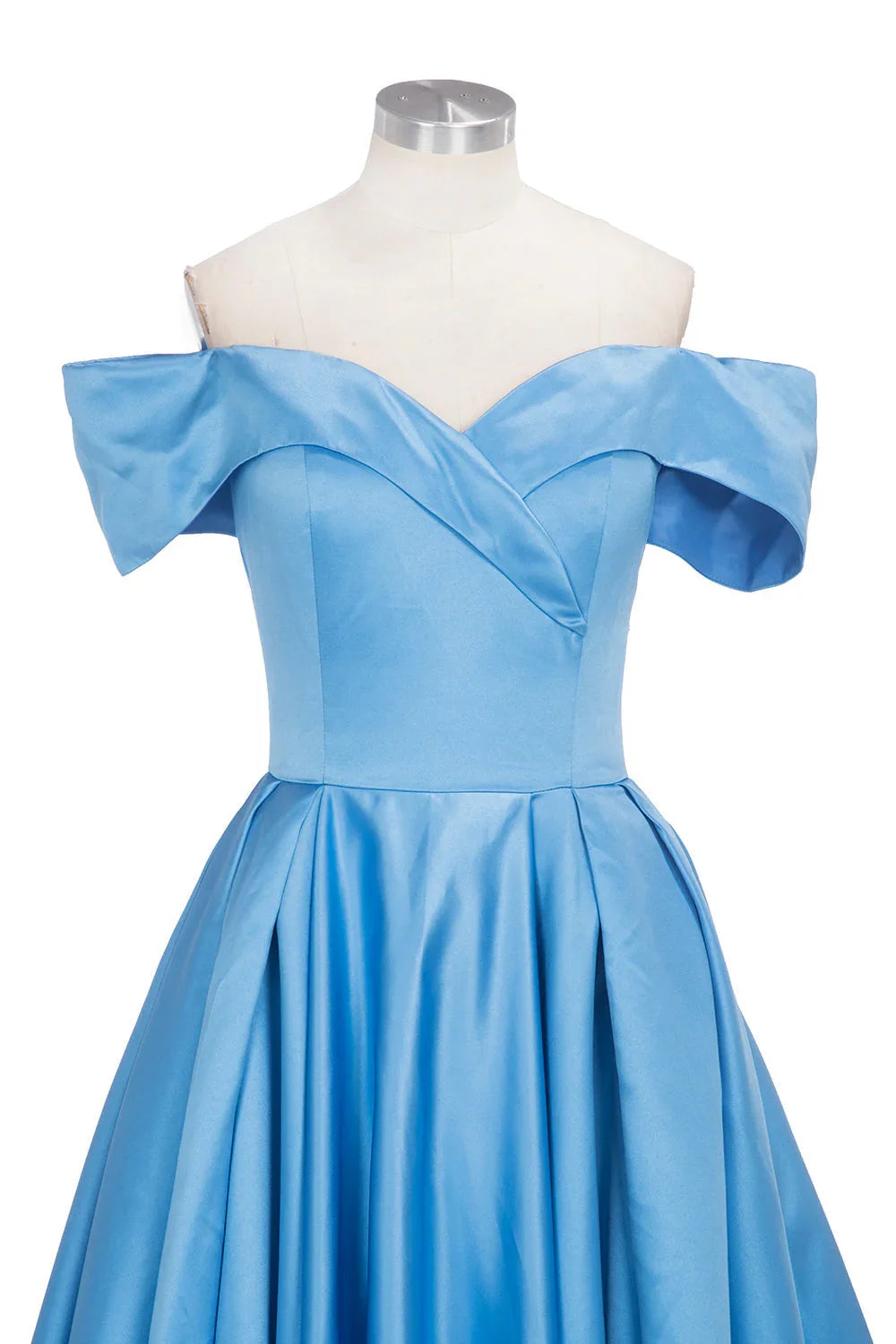 Long Ball Gown Off-shoulder Satin Blue Prom Dresses with Slit by BIZTUNNEL