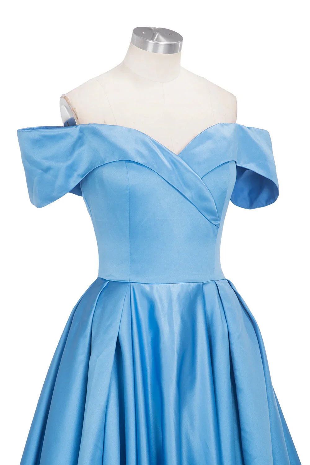 Long Ball Gown Off-shoulder Satin Blue Prom Dresses with Slit by BIZTUNNEL