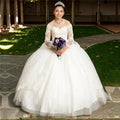 Long Ball Gown Off the Shoulder Tulle White Quinceanera Dress with Sleeves by BIZTUNNEL