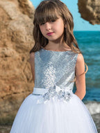 Long Ball Gown Polyester Sleeveless Jewel Neck Wedding Party Flower Girl Dresses - photo 3