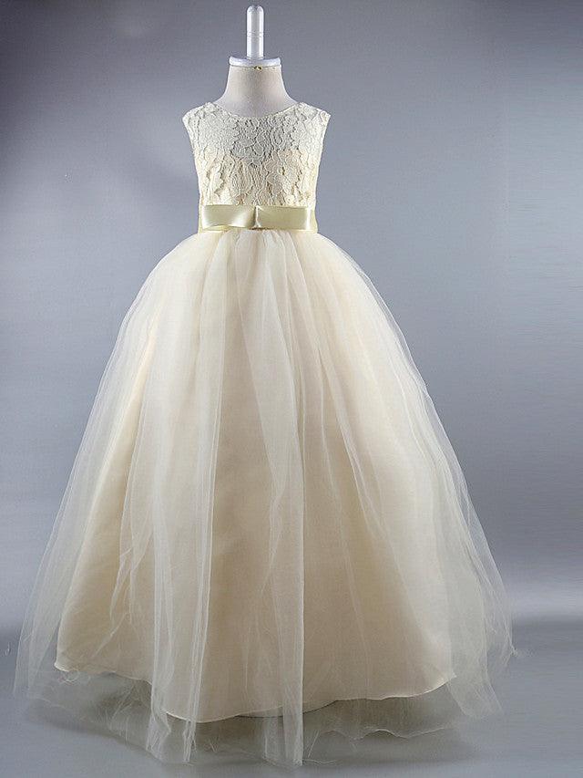 Long Ball Gown Satin Jewel Neck Wedding First Communion Pageant Flower Girl D… - photo 2