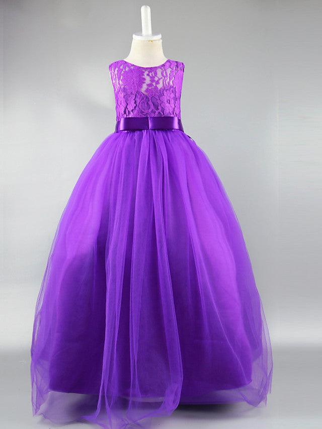 Long Ball Gown Satin Jewel Neck Wedding First Communion Pageant Flower Girl D… - photo 3