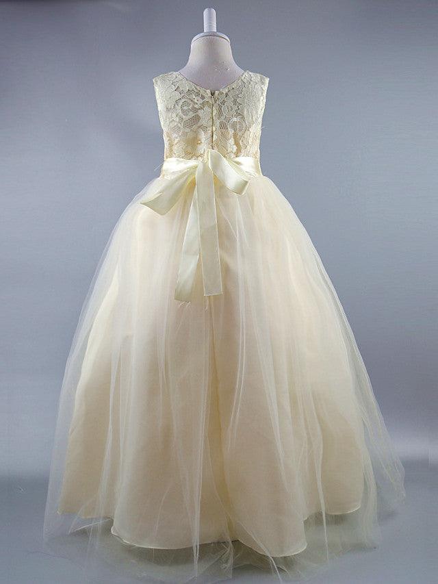 Long Ball Gown Satin Jewel Neck Wedding First Communion Pageant Flower Girl D… - photo 5