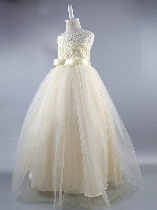 Long Ball Gown Satin Jewel Neck Wedding First Communion Pageant Flower Girl D… - photo 6