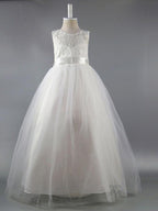 Long Ball Gown Satin Jewel Neck Wedding First Communion Pageant Flower Girl D… - photo 1