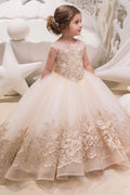 Long Ball Gown Scoop Neck Sleeveless Lace Flower Girl Dresses - photo 1