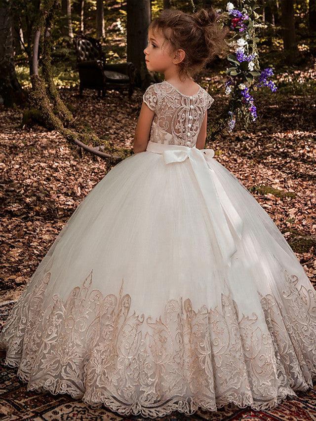 Long Ball Gown Sweep Brush Train Wedding Birthday Pageant Flower Girl Dresses - photo 2