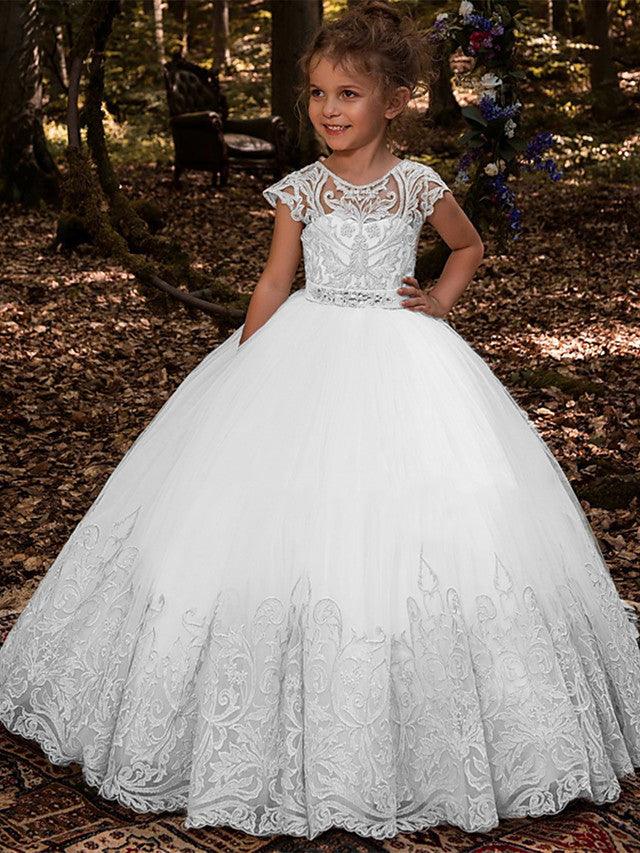 Long Ball Gown Sweep Brush Train Wedding Birthday Pageant Flower Girl Dresses - photo 3