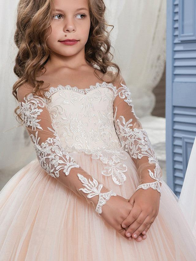 Long Ball Gown Sweep Brush Train Wedding Birthday Pageant Flower Girl Dresses… - photo 2