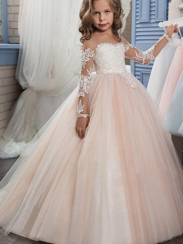 Long Ball Gown Sweep Brush Train Wedding Birthday Pageant Flower Girl Dresses… - photo 1