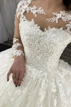 Long Ball Gown Sweetheart Appliques Lace Tulle Wedding Dress with Sleeves by BIZTUNNEL