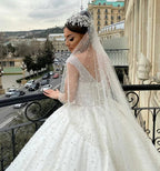 Long Ball Gown Sweetheart Off-the-Shoulder Backless Pearl Beading Ruffles Tulle Wedding Dress by BIZTUNNEL