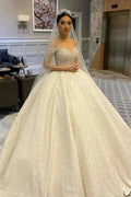 Long Ball Gown Sweetheart Off-the-Shoulder Backless Pearl Beading Ruffles Tulle Wedding Dress by BIZTUNNEL