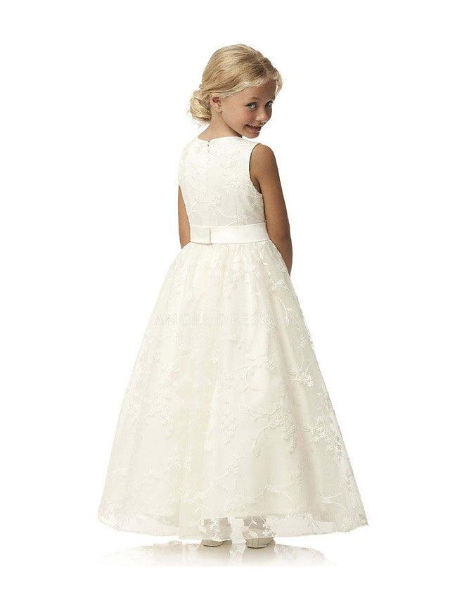Long Ball Gown Tulle Cotton Jewel Neck First Communion Birthday Flower Girl D… - photo 2