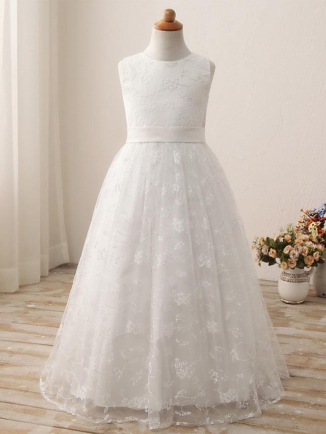 Long Ball Gown Tulle Cotton Jewel Neck First Communion Birthday Flower Girl D… - photo 3