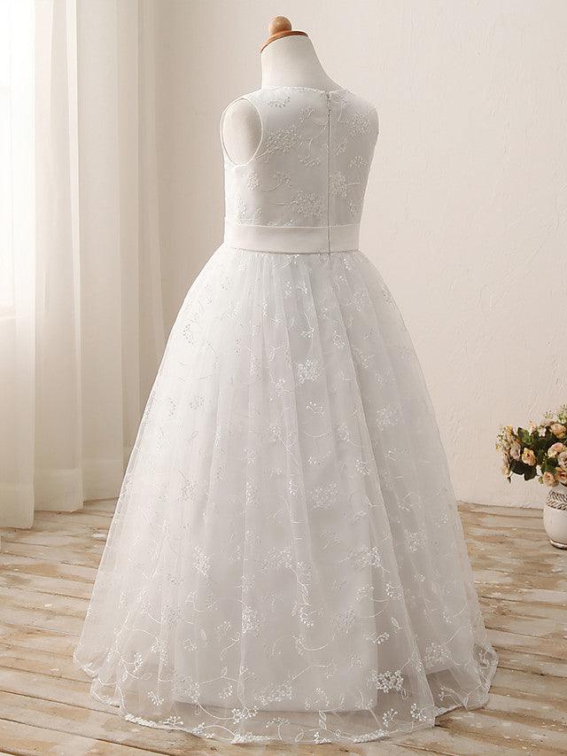 Long Ball Gown Tulle Cotton Jewel Neck First Communion Birthday Flower Girl D… - photo 4