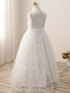 Long Ball Gown Tulle Cotton Jewel Neck First Communion Birthday Flower Girl D… - photo 4