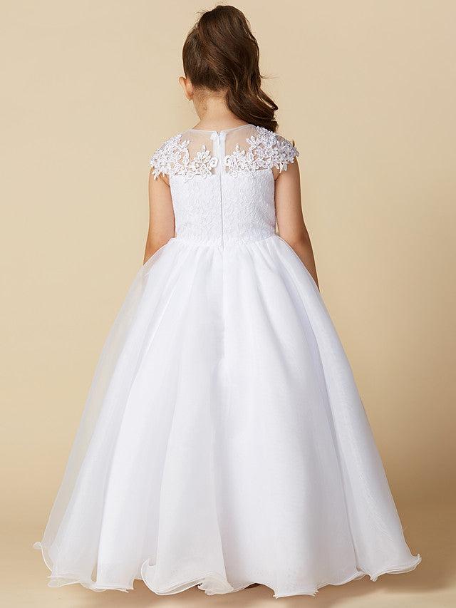 Long Ball Gown Tulle Jewel Neck Wedding First Communion Flower Girl Dresses w… - photo 2