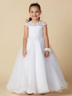 Long Ball Gown Tulle Jewel Neck Wedding First Communion Flower Girl Dresses w… - photo 3