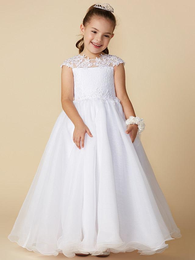 Long Ball Gown Tulle Jewel Neck Wedding First Communion Flower Girl Dresses w… - photo 4