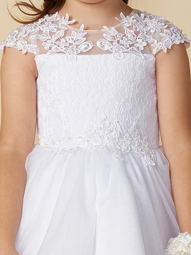 Long Ball Gown Tulle Jewel Neck Wedding First Communion Flower Girl Dresses w… - photo 5