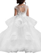 Long Ball Gown Tulle Lace Pageant Flower Girl Dresses with Sleeves - photo 2