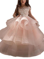 Long Ball Gown Tulle Lace Pageant Flower Girl Dresses with Sleeves - photo 3