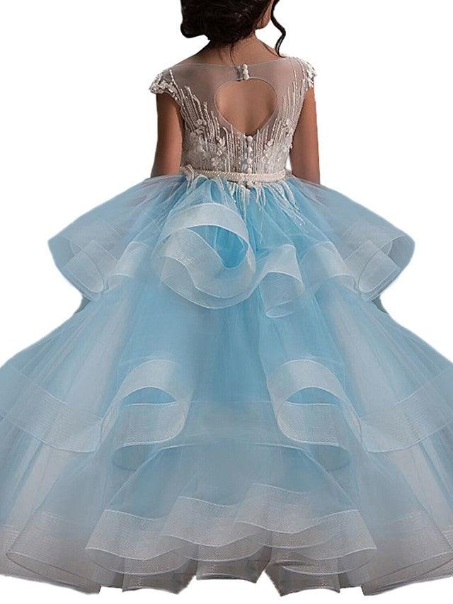 Long Ball Gown Tulle Lace Pageant Flower Girl Dresses with Sleeves - photo 4