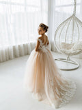 Long Ball Gown Tulle Open Back Boho Flower Girl Dresses with bow - photo 1