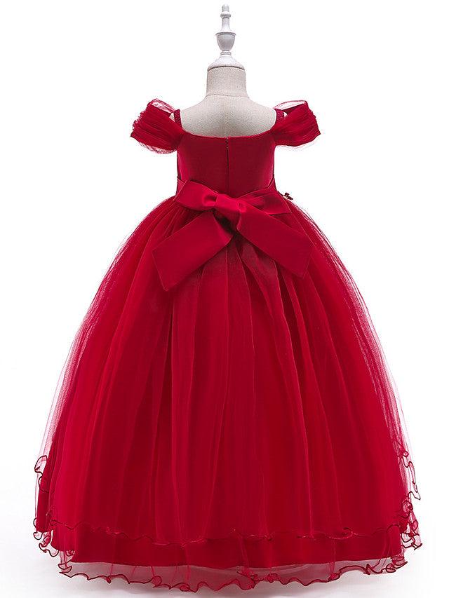 Long Ball Gown Tulle Sleeveless Off The Shoulder Wedding Party Flower Girl Dr… - photo 2