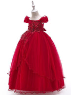 Long Ball Gown Tulle Sleeveless Off The Shoulder Wedding Party Flower Girl Dr… - photo 3