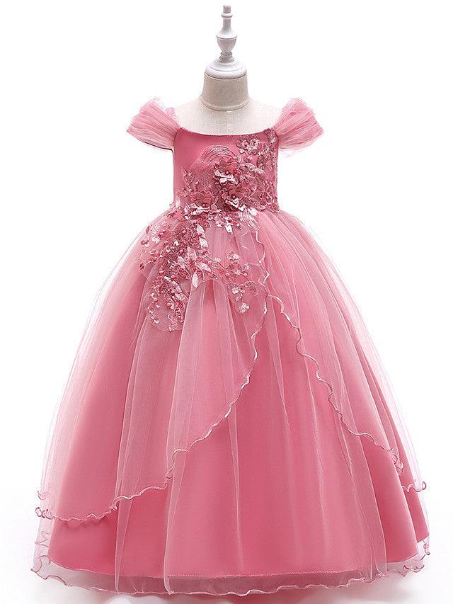 Long Ball Gown Tulle Sleeveless Off The Shoulder Wedding Party Flower Girl Dr… - photo 4
