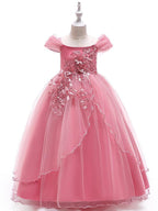 Long Ball Gown Tulle Sleeveless Off The Shoulder Wedding Party Flower Girl Dr… - photo 4