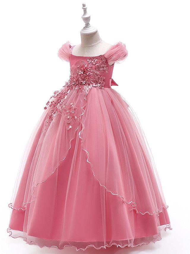 Long Ball Gown Tulle Sleeveless Off The Shoulder Wedding Party Flower Girl Dr… - photo 5