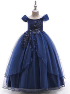 Long Ball Gown Tulle Sleeveless Off The Shoulder Wedding Party Flower Girl Dresses