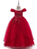 Long Ball Gown Tulle Sleeveless Off The Shoulder Wedding Party Flower Girl Dr… - photo 1