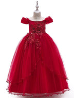 Long Ball Gown Tulle Sleeveless Off The Shoulder Wedding Party Flower Girl Dr… - photo 1