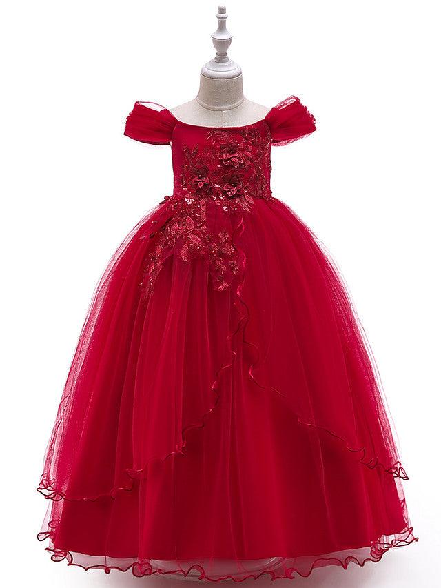 Long Ball Gown Tulle Sleeveless Off The Shoulder Wedding Party Flower Girl Dr… - photo 1