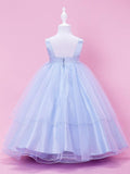 Long Ball Gown Tulle Stretch Satin Sleeveless Straps Wedding Party Flower Gir… - photo 3