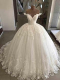 Long Ball Gown V-Neck Lace Tulle Wedding Dresses by BIZTUNNEL