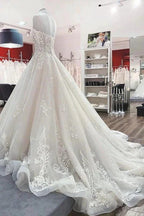 Long Ball Gown V-neck Spaghetti Straps Tulle Lace Wedding Dress by BIZTUNNEL