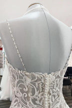 Long Ball Gown V-neck Spaghetti Straps Tulle Lace Wedding Dress by BIZTUNNEL