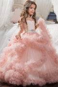 Long Ball Gown Violet Scoop Neck Flower Girl Dresses with Sleeves - photo 1